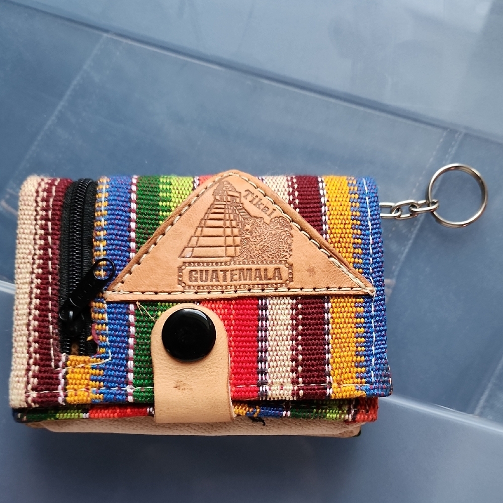 Mayan Handmade Coin Purse With Keychain And Mirror  Colorful Striped